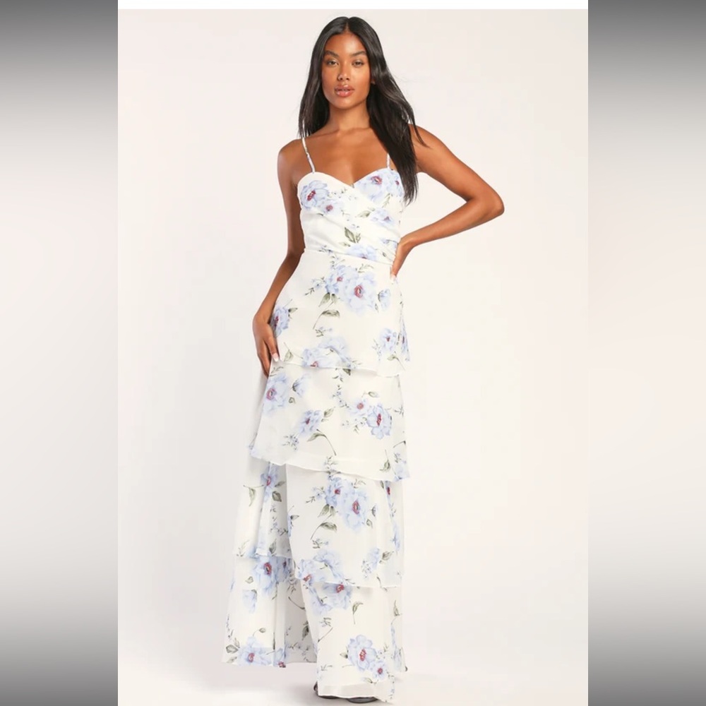 A Tier Delight White Floral Print Surplice Tiered Maxi Dress - Lulus